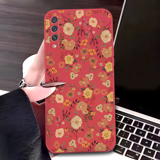 Samsung Galaxy A50 Cover - Red - D3 - ONation Floral Series - HQ Liquid Silicone Soft Case