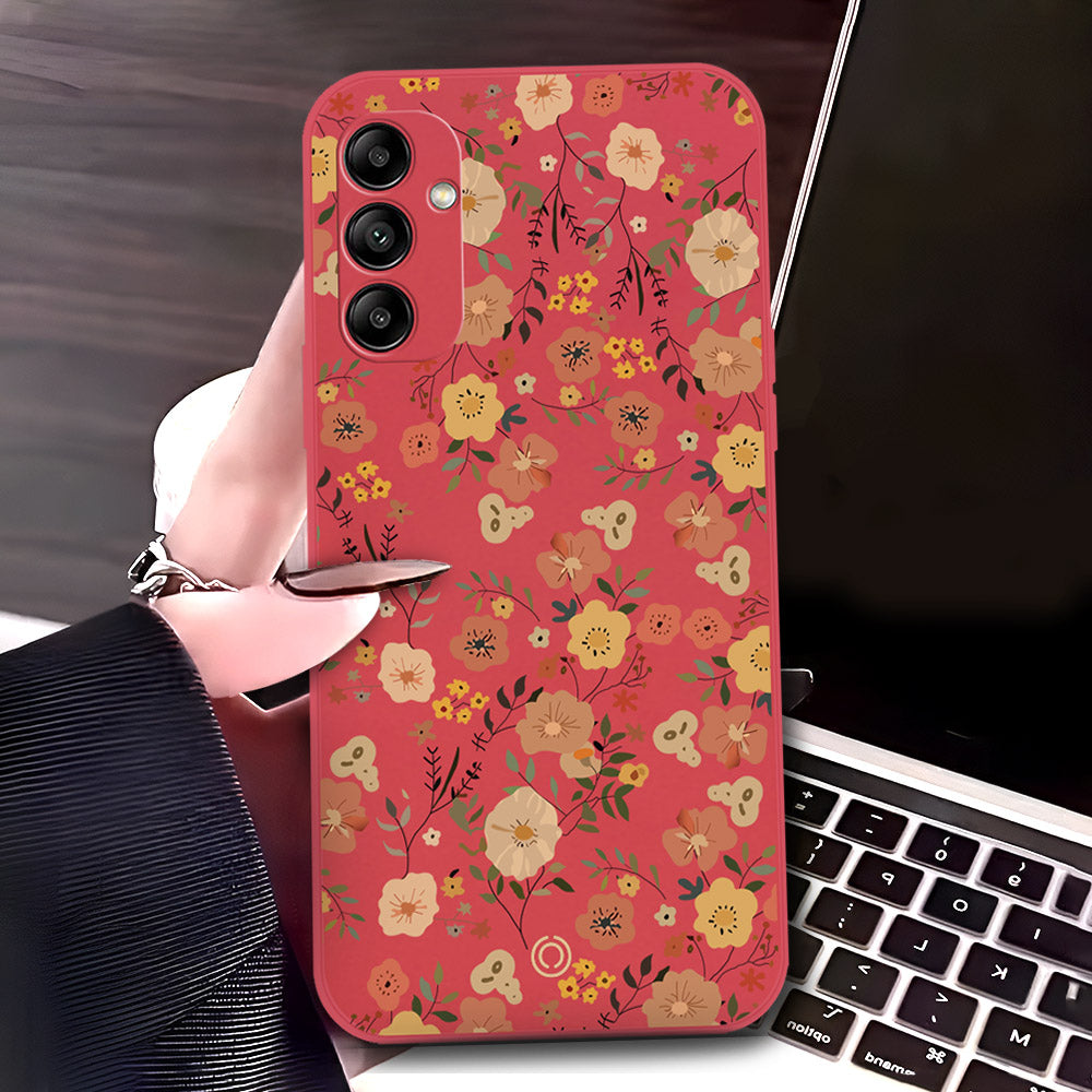 Samsung Galaxy A34 5G Cover - Red - D3 - ONation Floral Series - HQ Liquid Silicone Soft Case