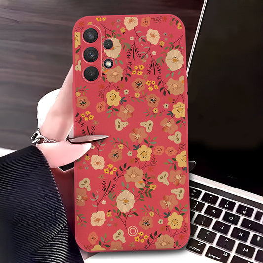 Samsung Galaxy A32 Cover - Red - D3 - ONation Floral Series - HQ Liquid Silicone Soft Case