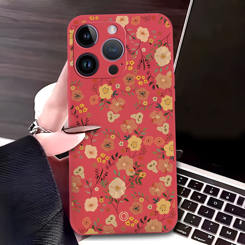iPhone 14 Pro Cover - Red - D3 - ONation Floral Series - HQ Liquid Silicone Soft Case