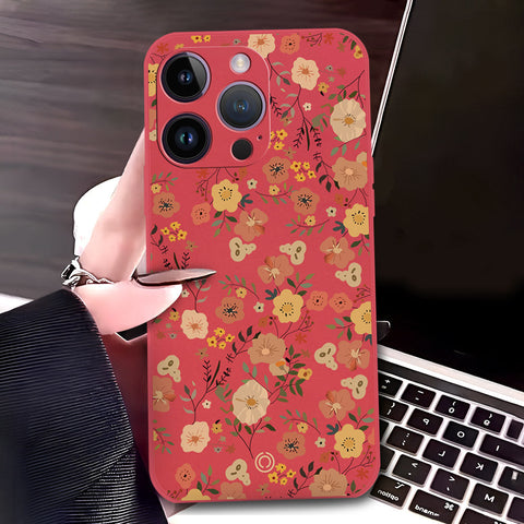 iPhone 14 Pro Cover - Red - D3 - ONation Floral Series - HQ Liquid Silicone Soft Case