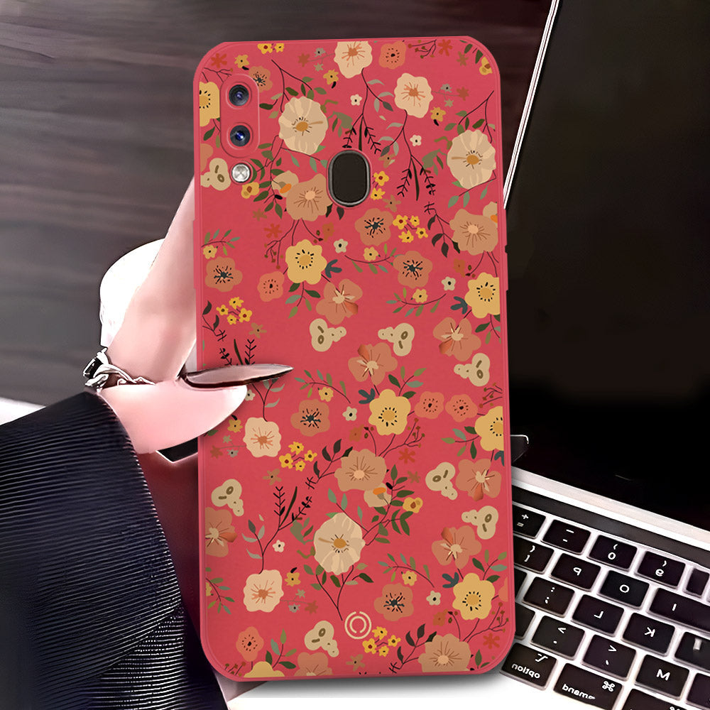 Samsung Galaxy A30 Cover - Red - D3 - ONation Floral Series - HQ Liquid Silicone Soft Case