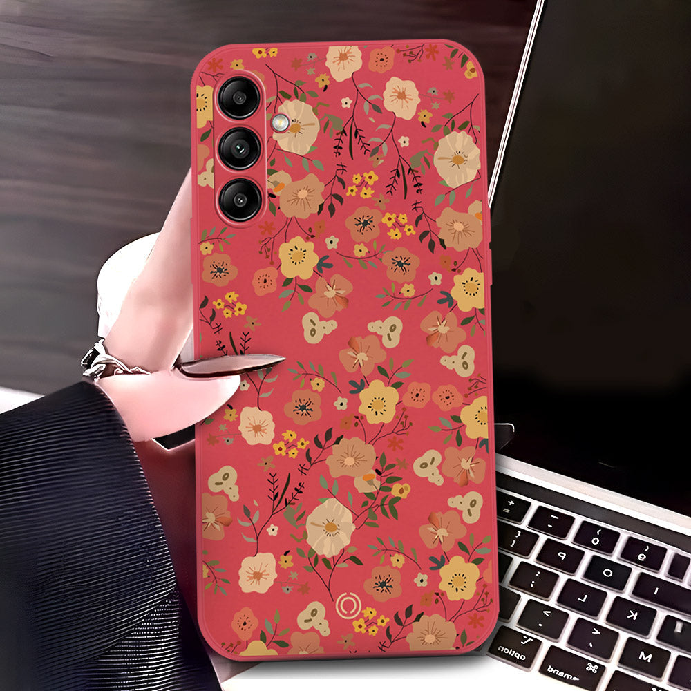 Samsung Galaxy A24 4G Cover - Red - D3 - ONation Floral Series - HQ Liquid Silicone Soft Case