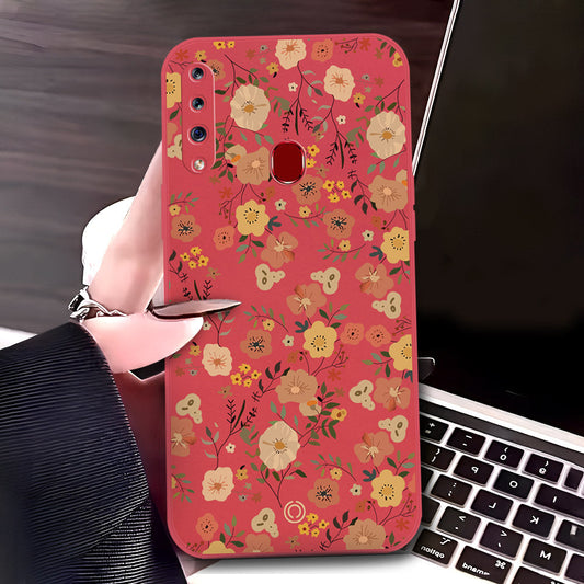 Samsung Galaxy A20s Cover - Red - D3 - ONation Floral Series - HQ Liquid Silicone Soft Case