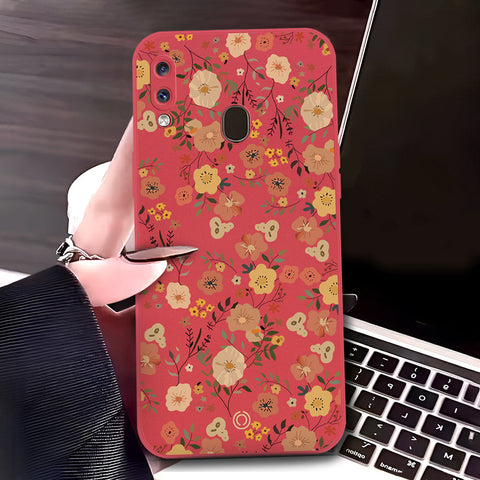 Samsung Galaxy A20 Cover - Red - D3 - ONation Floral Series - HQ Liquid Silicone Soft Case