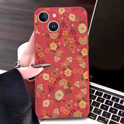 iPhone 14 Plus Cover - Red - D3 - ONation Floral Series - HQ Liquid Silicone Soft Case