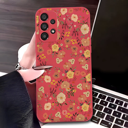 Samsung Galaxy A13 Cover - Red - D3 - ONation Floral Series - HQ Liquid Silicone Soft Case
