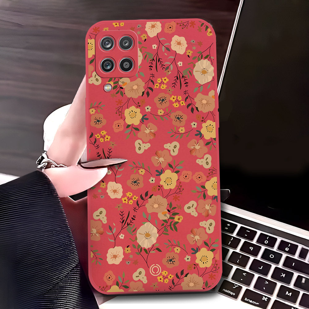 Samsung Galaxy A12 Nacho Cover - Red - D3 - ONation Floral Series - HQ Liquid Silicone Soft Case