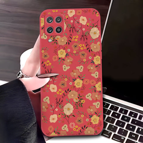 Samsung Galaxy A12 Cover - Red - D3 - ONation Floral Series - HQ Liquid Silicone Soft Case