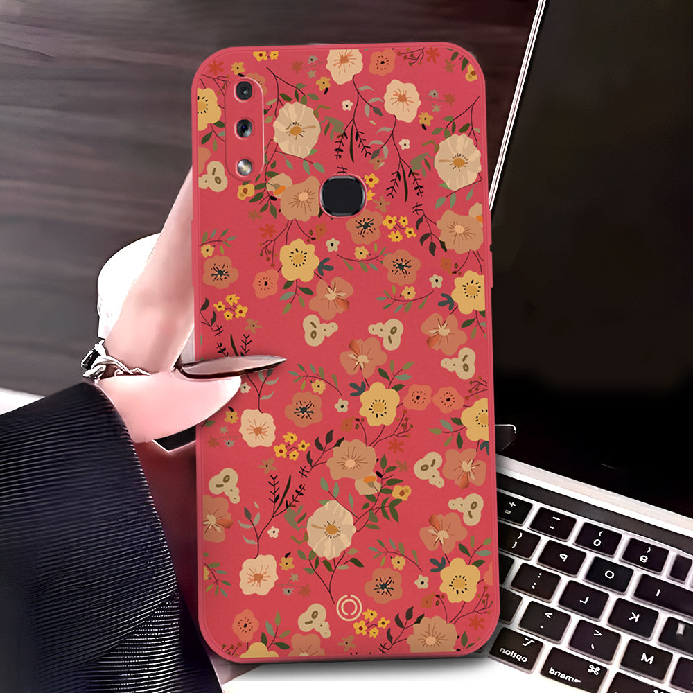 Samsung Galaxy A10s Cover - Red - D3 - ONation Floral Series - HQ Liquid Silicone Soft Case
