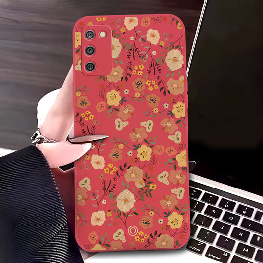Samsung Galaxy A03s Cover - Red - D3 - ONation Floral Series - HQ Liquid Silicone Soft Case