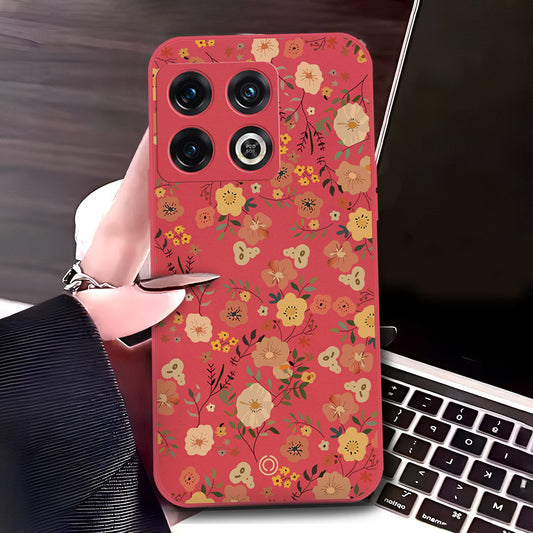 OnePlus 10 Pro Cover - Red - D3 - ONation Floral Series - HQ Liquid Silicone Soft Case