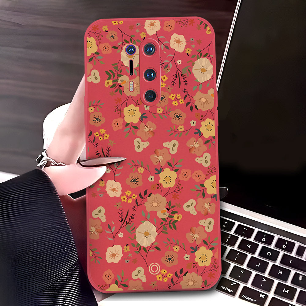 OnePlus 8 Pro Cover - Red - D3 - ONation Floral Series - HQ Liquid Silicone Soft Case