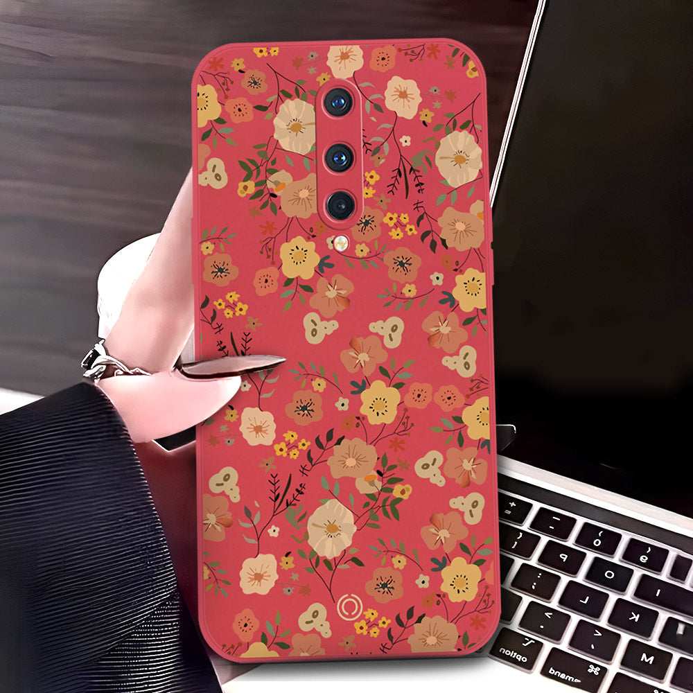 OnePlus 8 Cover - Red - D3 - ONation Floral Series - HQ Liquid Silicone Soft Case
