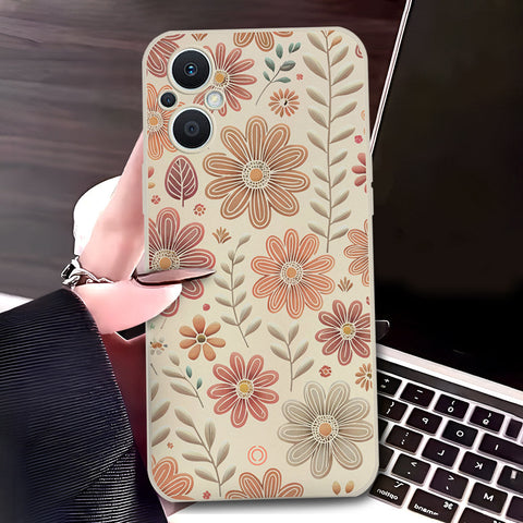 Oppo Reno 7 Lite Cover - Off White - D4 - ONation Floral Series - HQ Liquid Silicone Soft Case