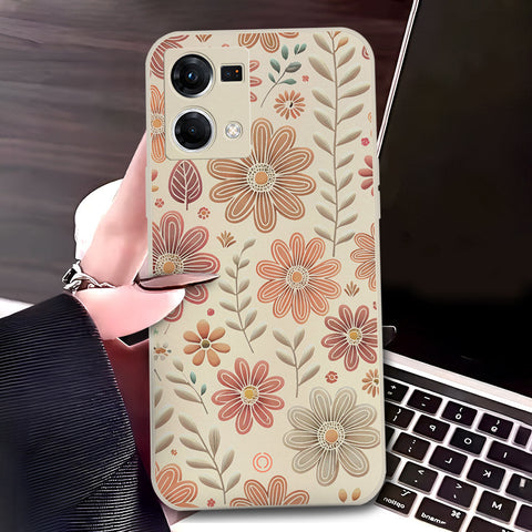 Oppo Reno 7 4G Cover - Off White - D4 - ONation Floral Series - HQ Liquid Silicone Soft Case