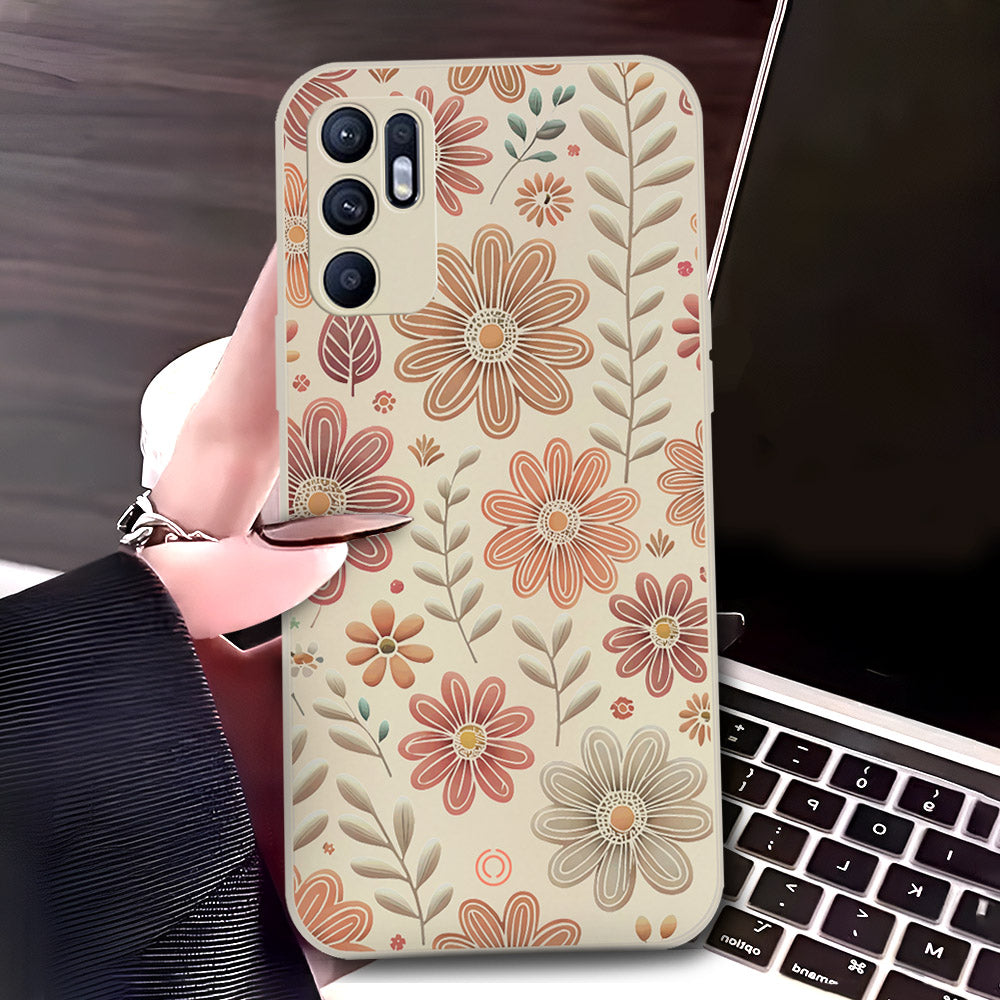 Oppo Reno 6 Cover - Off White - D4 - ONation Floral Series - HQ Liquid Silicone Soft Case