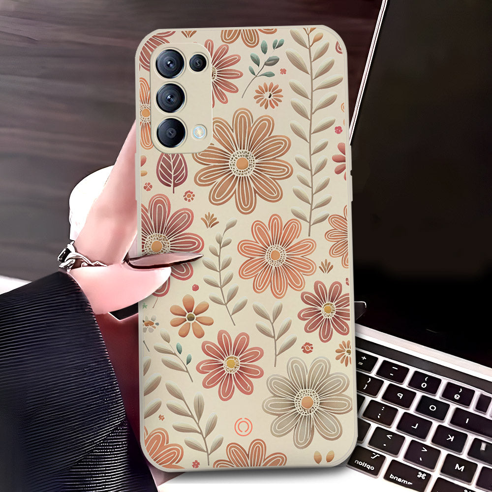 Oppo Reno 5 4G Cover - Off White - D4 - ONation Floral Series - HQ Liquid Silicone Soft Case