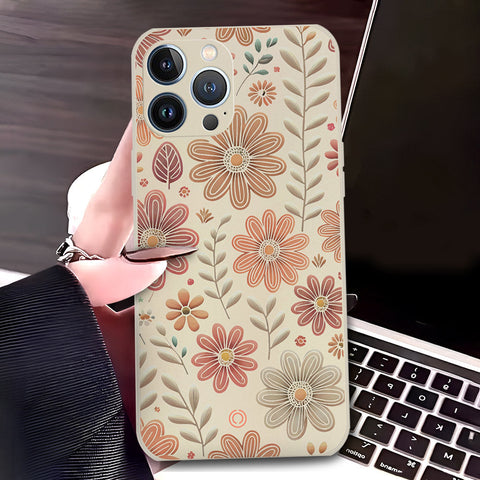 iPhone 13 Pro Cover - Off White - D4 - ONation Floral Series - HQ Liquid Silicone Soft Case