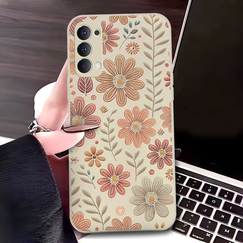 Oppo Reno 4 5G Cover - Off White - D4 - ONation Floral Series - HQ Liquid Silicone Soft Case