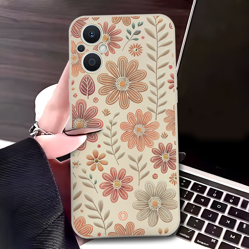 Oppo F21 Pro 5G Cover - Off White - D4 - ONation Floral Series - HQ Liquid Silicone Soft Case