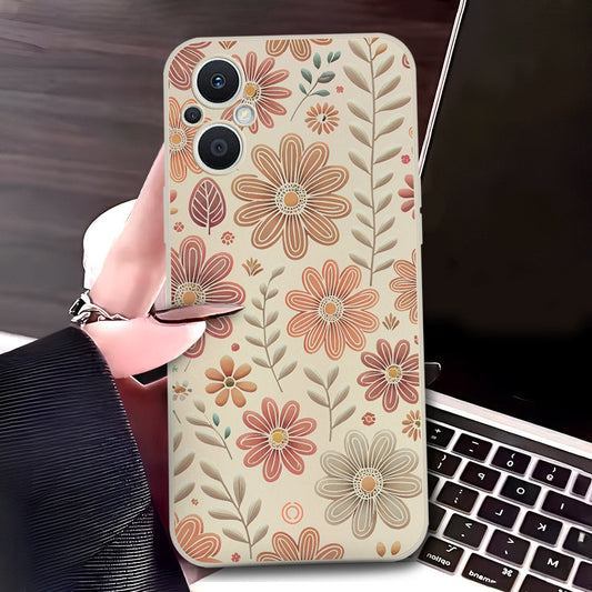Oppo F21 Pro 5G Cover - Off White - D4 - ONation Floral Series - HQ Liquid Silicone Soft Case