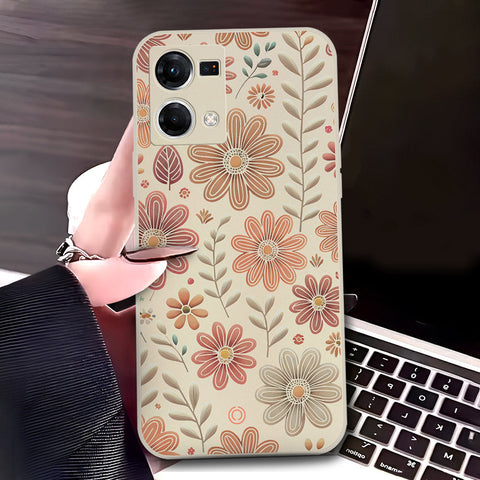 Oppo F21 Pro 4G Cover - Off White - D4 - ONation Floral Series - HQ Liquid Silicone Soft Case
