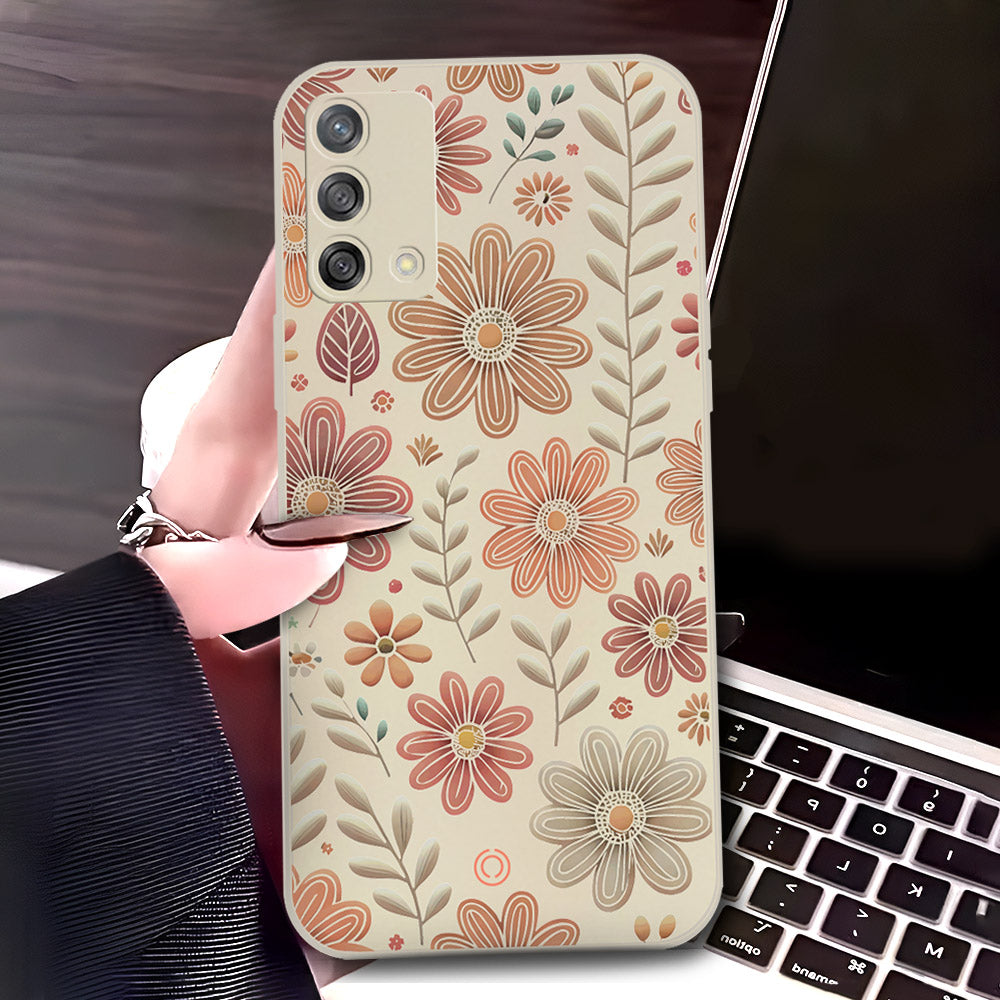 Oppo F19 Cover - Off White - D4 - ONation Floral Series - HQ Liquid Silicone Soft Case