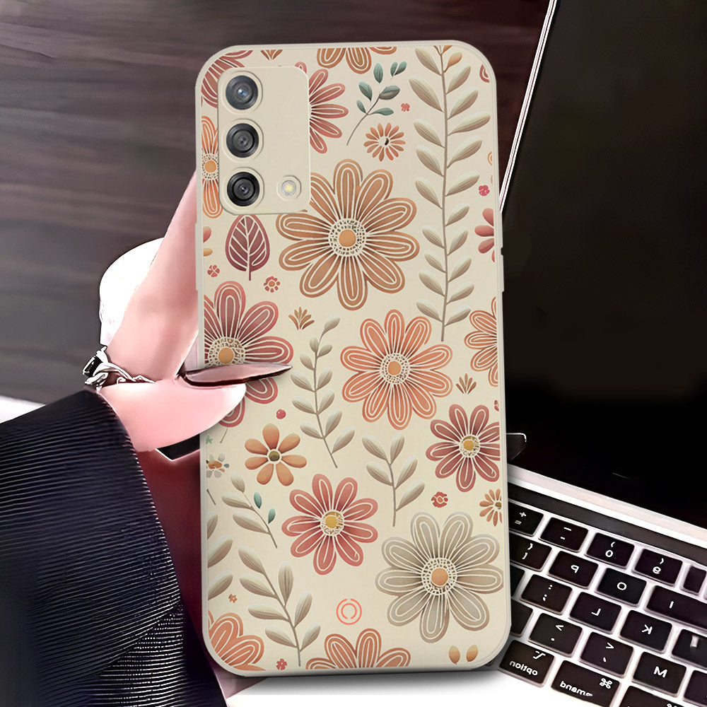 Oppo A95 Cover - Off White - D4 - ONation Floral Series - HQ Liquid Silicone Soft Case