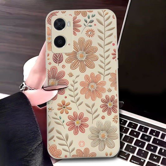 Oppo A76 Cover - Off White - D4 - ONation Floral Series - HQ Liquid Silicone Soft Case