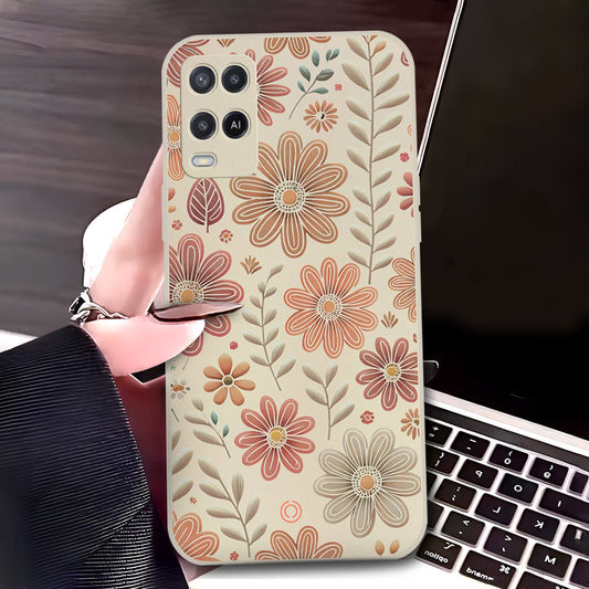 Oppo A54 4G Cover - Off White - D4 - ONation Floral Series - HQ Liquid Silicone Soft Case