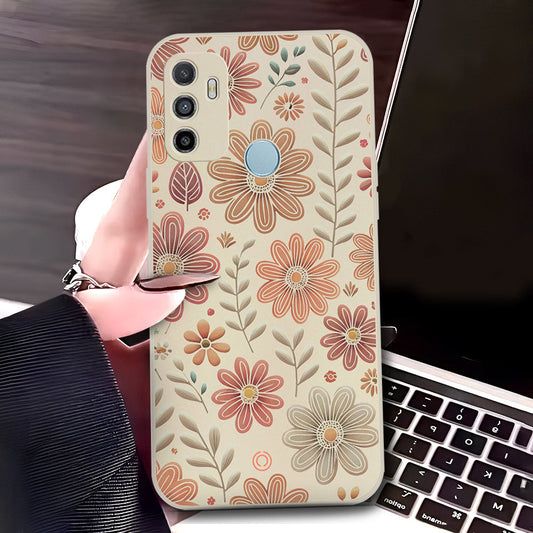 Oppo A53s Cover - Off White - D4 - ONation Floral Series - HQ Liquid Silicone Soft Case