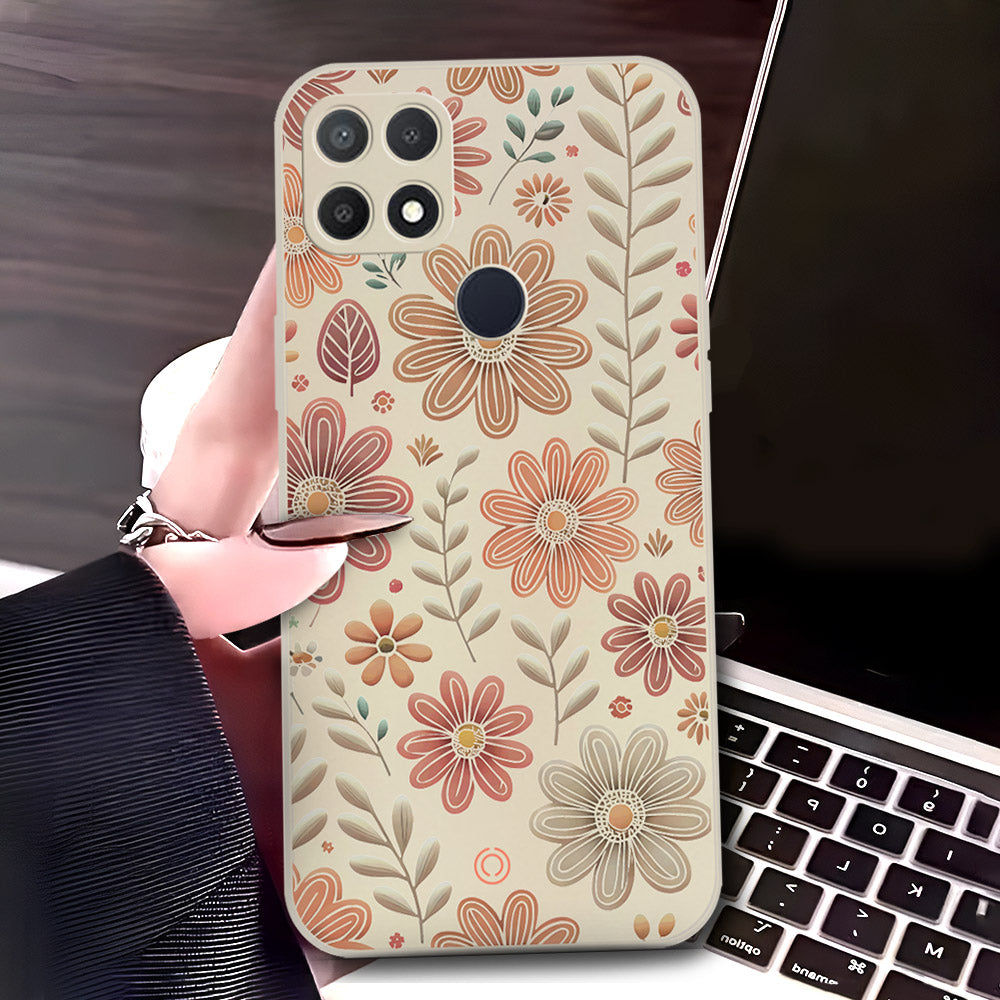 Oppo A35 Cover - Off White - D4 - ONation Floral Series - HQ Liquid Silicone Soft Case