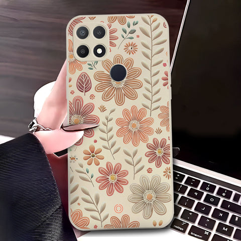 Oppo A15 Cover - Off White - D4 - ONation Floral Series - HQ Liquid Silicone Soft Case