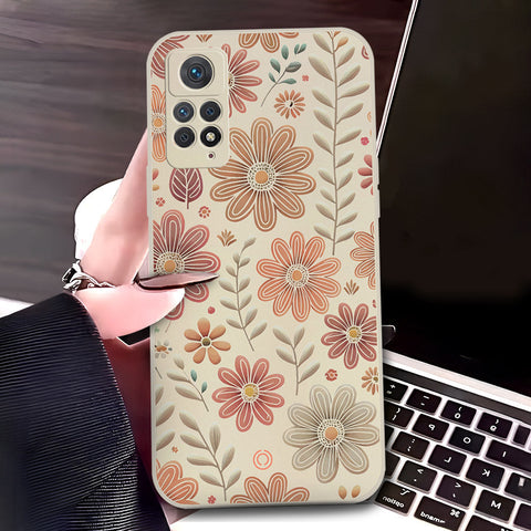 Xiaomi Redmi Note 11E Pro Cover - Off White - D4 - ONation Floral Series - HQ Liquid Silicone Soft Case