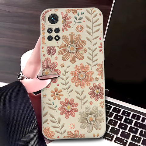 Xiaomi Redmi Note 11S Cover - Off White - D4 - ONation Floral Series - HQ Liquid Silicone Soft Case