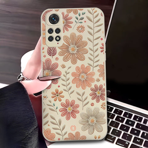 Xiaomi Redmi Note 11 Cover - Off White - D4 - ONation Floral Series - HQ Liquid Silicone Soft Case