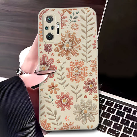 Xiaomi Redmi Note 10 Pro 4G Cover - Off White - D4 - ONation Floral Series - HQ Liquid Silicone Soft Case