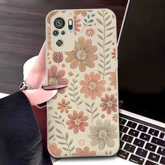 Xiaomi Redmi Note 10S Cover - Off White - D4 - ONation Floral Series - HQ Liquid Silicone Soft Case