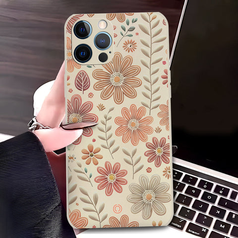 iPhone 12 Pro Cover - Off White - D4 - ONation Floral Series - HQ Liquid Silicone Soft Case