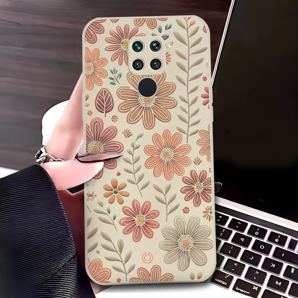 Xiaomi Redmi Note 9 Cover - Off White - D4 - ONation Floral Series - HQ Liquid Silicone Soft Case