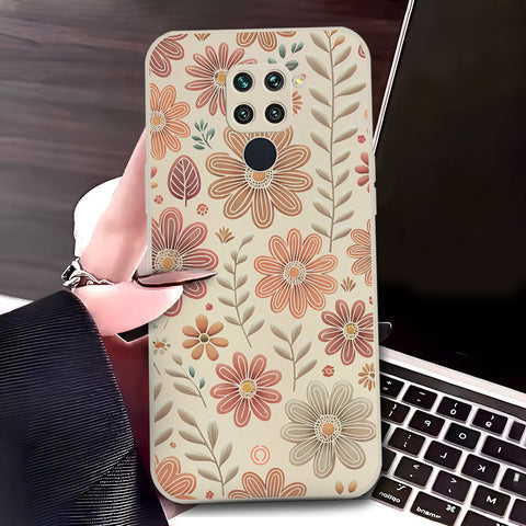 Xiaomi Redmi Note 9 Cover - Off White - D4 - ONation Floral Series - HQ Liquid Silicone Soft Case