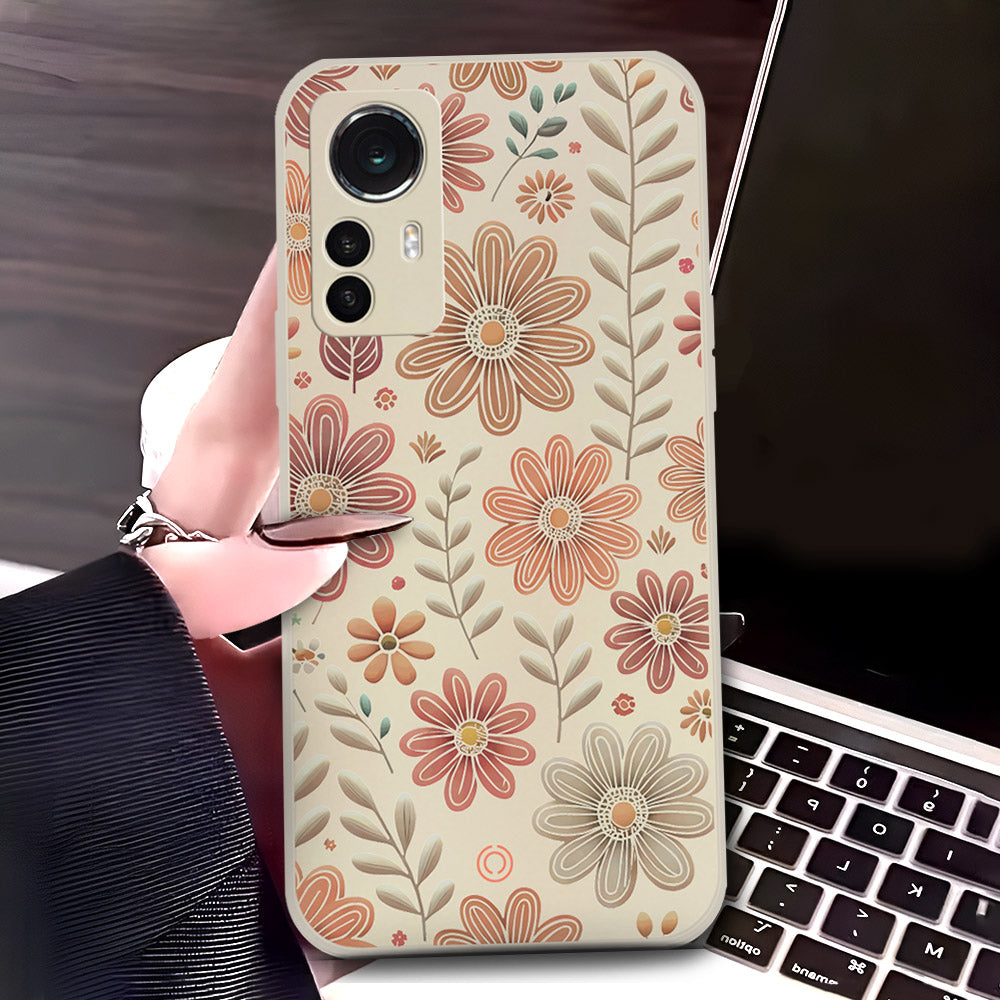 Xiaomi 12 Cover - Off White - D4 - ONation Floral Series - HQ Liquid Silicone Soft Case