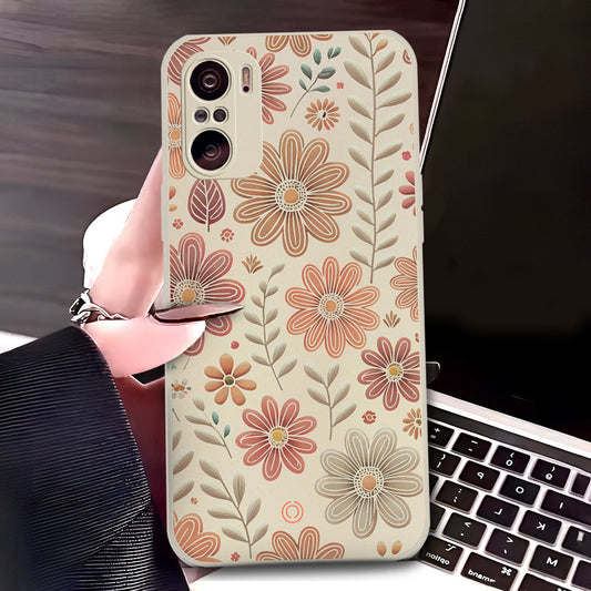Xiaomi Redmi K40 Cover - Off White - D4 - ONation Floral Series - HQ Liquid Silicone Soft Case