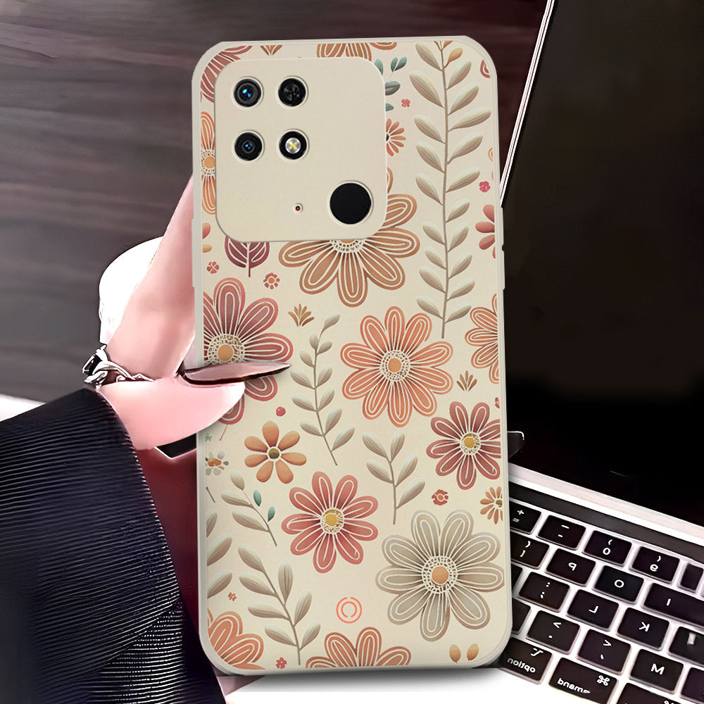 Xiaomi Redmi 10C Cover - Off White - D4 - ONation Floral Series - HQ Liquid Silicone Soft Case