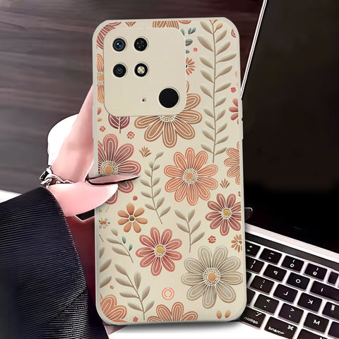 Xiaomi Redmi 10C Cover - Off White - D4 - ONation Floral Series - HQ Liquid Silicone Soft Case