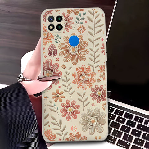 Xiaomi Redmi 10A Cover - Off White - D4 - ONation Floral Series - HQ Liquid Silicone Soft Case