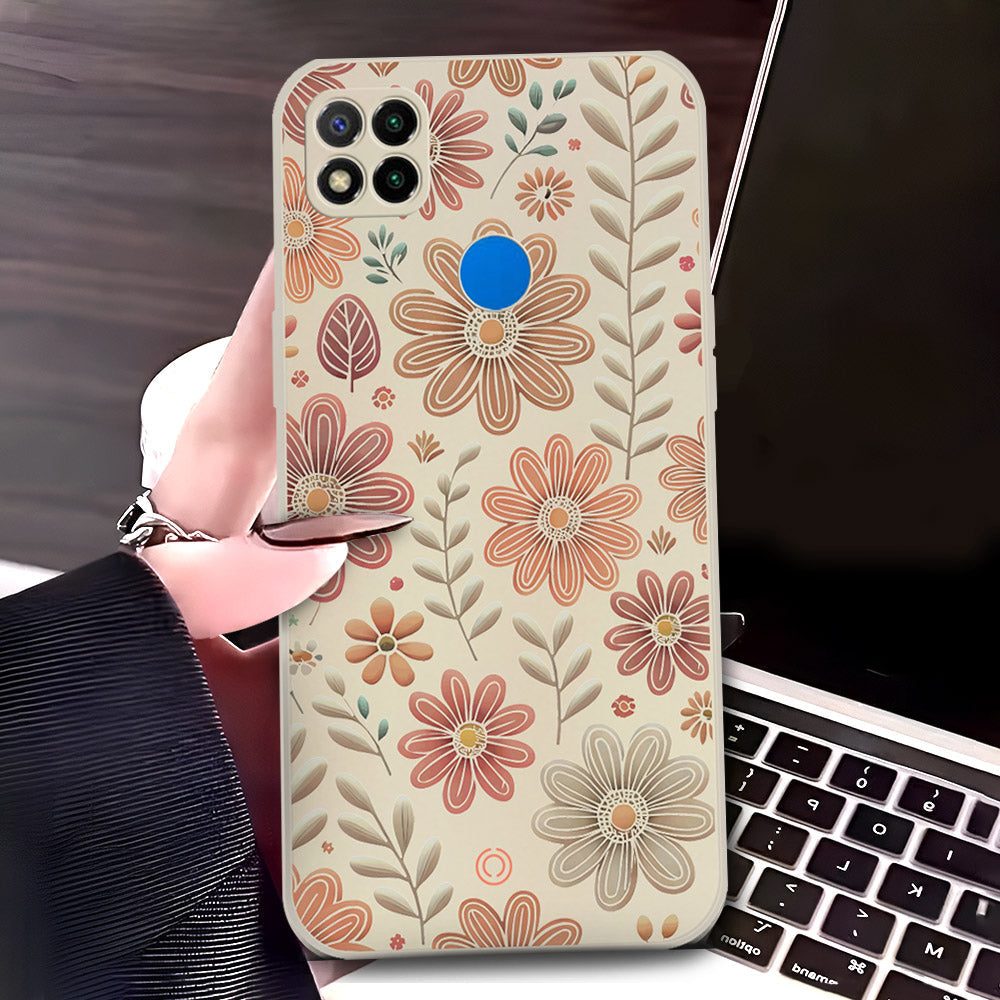 Xiaomi Redmi 9C Cover - Off White - D4 - ONation Floral Series - HQ Liquid Silicone Soft Case