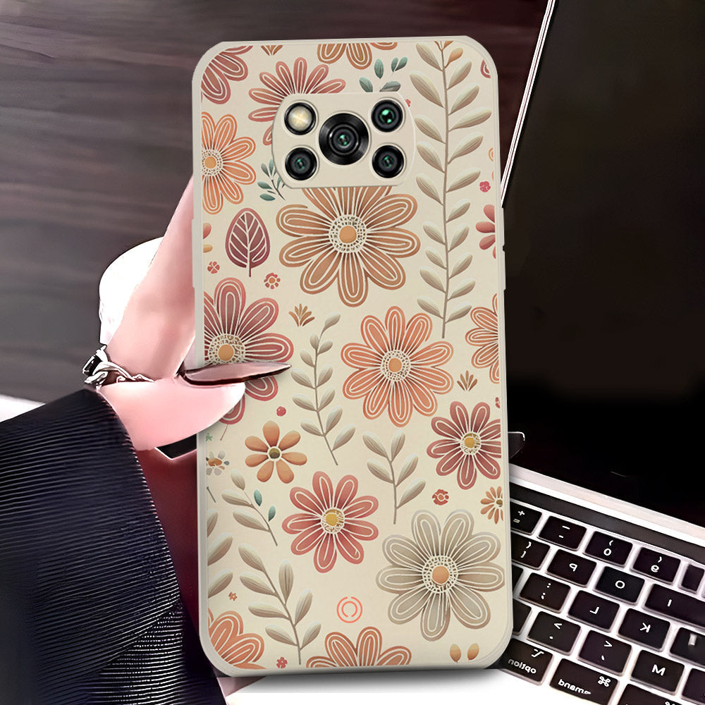 Xiaomi Poco X3 Cover - Off White - D4 - ONation Floral Series - HQ Liquid Silicone Soft Case