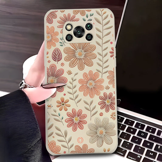 Xiaomi Poco X3 Cover - Off White - D4 - ONation Floral Series - HQ Liquid Silicone Soft Case